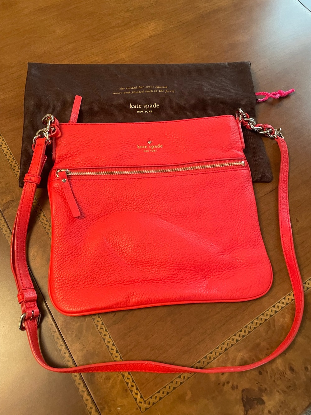 kate spade Red Pebbled Leather Crossbody with Front Zip Pocket